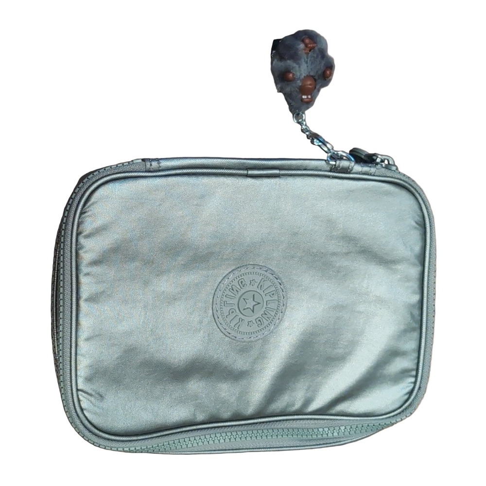 Kipling 100 Pens Case Moon Grey Metallic Pencil Organizer Zip Lightweight